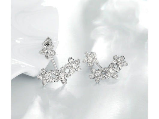 Amazon.com: Korean Style Cute Gold/Silver Crystal Flower Ear Piercing Stud  Earrings Women Rhinestone Earings Fashion Jewelry (Silver): Clothing, Shoes  & Jewelry